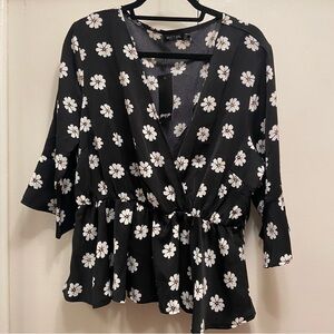 Black Floral Peplum Blouse